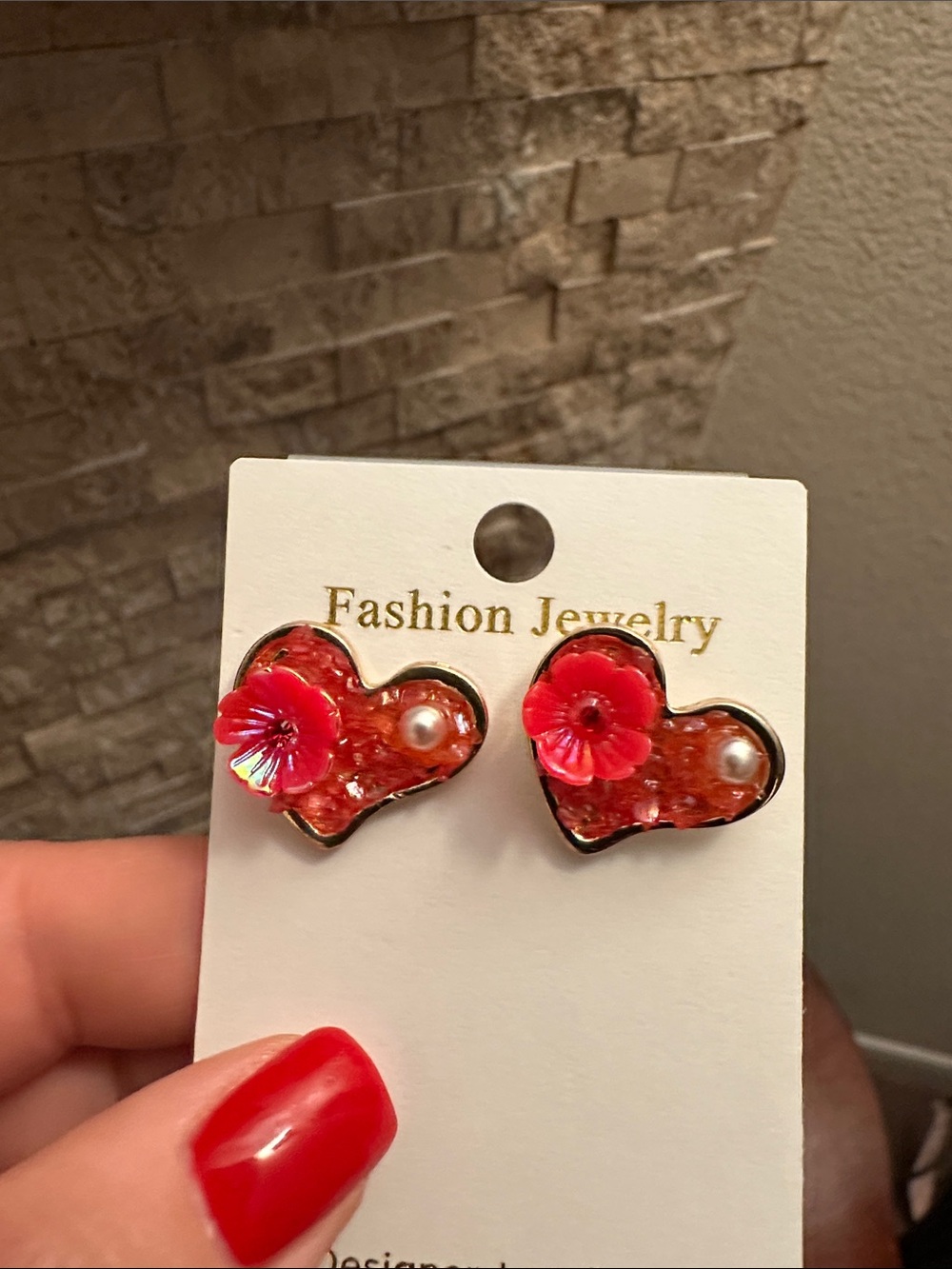 Fashion Jewelry Red Heart Floral Stud Earrings - Picture 1 of 6